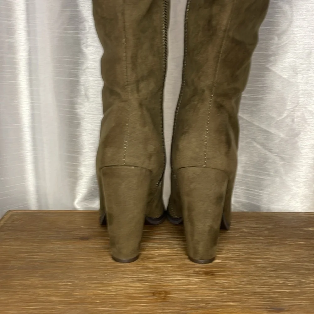 Shoedazzle Josie 8.5 Faux Micro Suede 4” Heel Over the Knee Lace Up Boots